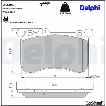 Brzdová destička Sada brzdových destiček, kotoučová brzda DELPHI LP2291