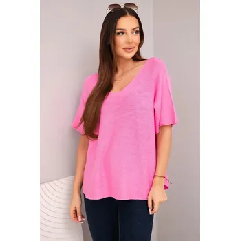 Dámský svetr Dámská svetrá blůza s krátkým rukávem a výstřihem do V světle růžová UNI