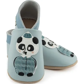 Capáčky LAIT ET MIEL Kožené capáčky s pandou 0-6 měsíců Modrá 17-18