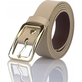 Opasek Kožený béžový Pásek ke kalhotám 110 cm Zlatá PŘEZKA