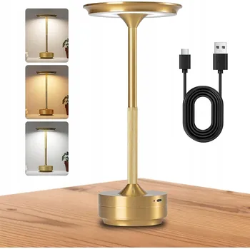 Lampička Stolní LED lampa 3 barvy světla Zlatá Regulace jasu USB 2600mAh