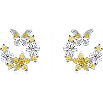 Náušnice Fraise stříbrné náušnice S925 Věneček s цирконами Motýl Květiny