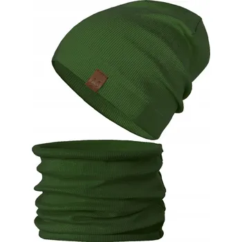 Čepice Zelený khaki set ČEPICE + ŠÁLA, NÁKRČNÍK , podzim/jaro, vel. 48-56