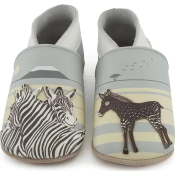 Capáčky LAIT ET MIEL Kožené capáčky se zebrou 12-18 měsíců Šedá 21-22
