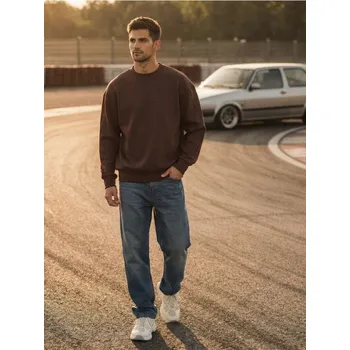 Pánská mikina Sinsay - Mikina s kulatým výstřihem a sníženými rameny - hnědá - 498HL-98X - 498HL-98X-2XL