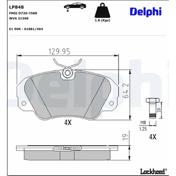 Brzdový systém Sada brzdových destiček, kotoučová brzda DELPHI LP848