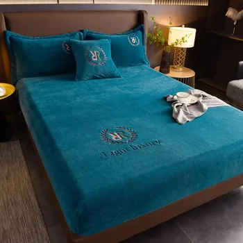 Prostěradlo Plyšové napínací prostěradlo s gumou | ložní prádlo, potah na matraci - Páv , 90x200cm