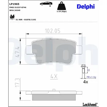 Autodíl Sada brzdových destiček, kotoučová brzda DELPHI LP1965