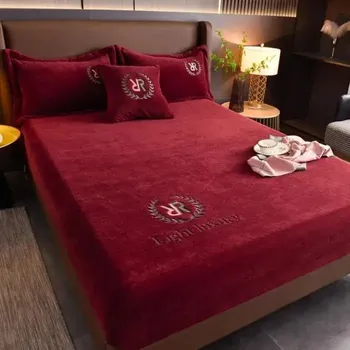Prostěradlo Plyšové napínací prostěradlo s gumou | ložní prádlo, potah na matraci - Víno , 120x200cm