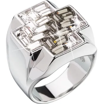 Prsten Stříbrný prsten s krystaly černý kříž 35811.3 64 (průměr 20,4 mm)