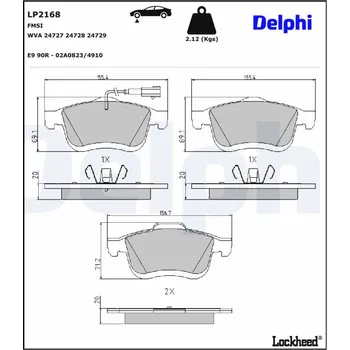 Autodíl Sada brzdových destiček, kotoučová brzda DELPHI LP2168