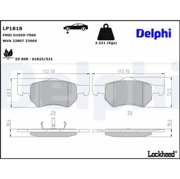 Autodíl Sada brzdových destiček, kotoučová brzda DELPHI LP1818