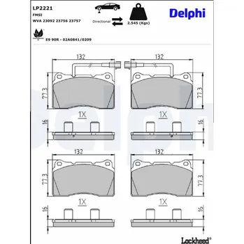 Brzdový systém Sada brzdových destiček, kotoučová brzda DELPHI LP2221