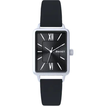 Hodinky MINET Stříbrno-černé dámské hodinky SIENA s černým koženým řemínkem MWL5411