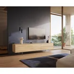 DELIFE TV stolek Cuor 220 cm keramika Laminam® Sabbia dubová 1 výklopná dvířka 2 zásuvky podnož závěsná akrylglas