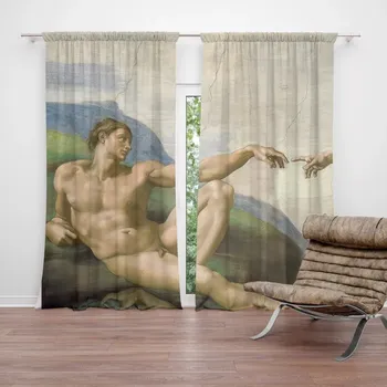 Závěs Sablio Závěsy Stvoření Adama - Michelangelo Buonarroti: 2ks 140x250cm