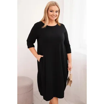 Dámské šaty Dámská bavlněná sukýnka Plus Size s ohrnutým rukávem a kapsami černá UNI