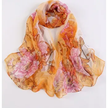 Šátek B-TOP Jemný šifonový šátek s květinovým motivem pivoňky