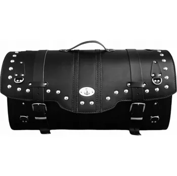 Zavazadlo na motocykl Kožený Motocyklový Kufr Černý 45 Litrů na 2 Helmy se Zámkem - s cvočky