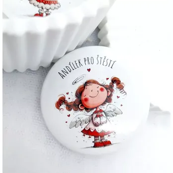 Dekorativní magnet Andílek pro štěstí 2, magnetka průměr 58 mm, 1 kus