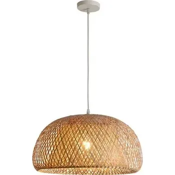 Bambusová závěsná designová lampa | interiérové osvětlení - d-26cm bílá , Teplé světlo