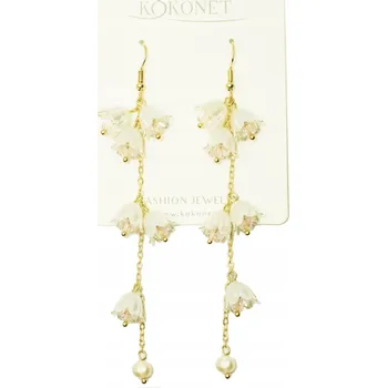 Náušnice Jemné náušnice s perlami, dlouhé visací kytičky