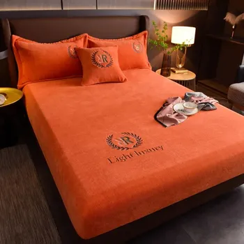 Prostěradlo Plyšové napínací prostěradlo s gumou | ložní prádlo, potah na matraci - pomerančový , 120x200cm