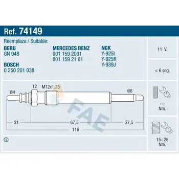 Zapalovací a žhavicí svíčka Žhavicí svíčka FRANCISCO ALBERO S.A. 74149