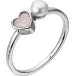 Stříbrný prsten s říční perlou a perleťovým srdcem 25004.1 54 (průměr 17,2 mm)