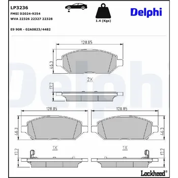 Autodíl Sada brzdových destiček, kotoučová brzda DELPHI LP3236