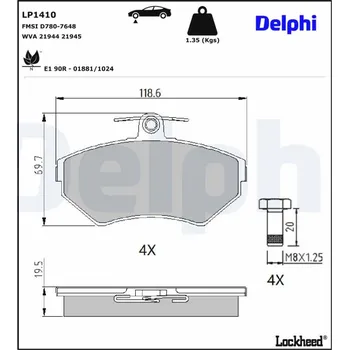 Brzdová destička Sada brzdových destiček, kotoučová brzda DELPHI LP1410