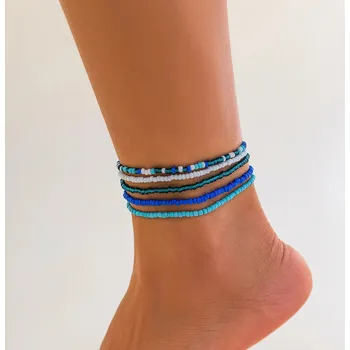 Náramek 5 ls Barevný boho kotníkový náramek se skleněnými korálky | dámský šperk - 4
