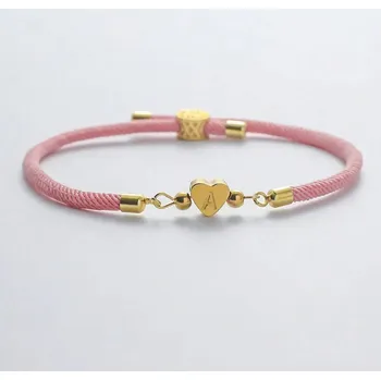 Náramek Náramek srdce s písmenem provázkový | šperk - Růžový , J