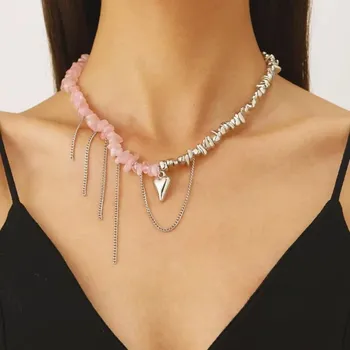 Náhrdelník Retro náhrdelník srdce růžový kámen | šperk - a173 , 39 cm