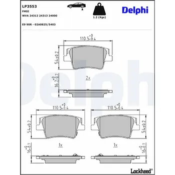Brzdová destička Sada brzdových destiček, kotoučová brzda DELPHI LP3553