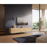 DELIFE TV stolek Cuor 180 cm keramika Laminam® Sabbia dubová barva 1 výklopná dvířka 2 zásuvky podnož závěsná akrylglas