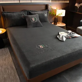 Prostěradlo Plyšové napínací prostěradlo s gumou | ložní prádlo, potah na matraci - šedá , 180x200cm