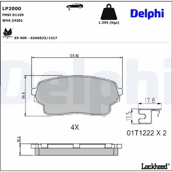 Brzdový systém Sada brzdových destiček, kotoučová brzda DELPHI LP2000