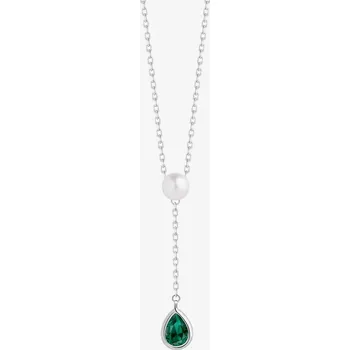 Náhrdelník Stříbrný náhrdelník Pure Pearl s říční perlou a kubickou zirkonií Preciosa, emerald 5336 66