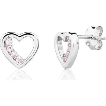 Náušnice Bealio BEALIO 13926 Stříbrné náušnice SRDCE růžové 03-13926-4094