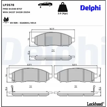 Brzdový systém Sada brzdových destiček, kotoučová brzda DELPHI LP3578