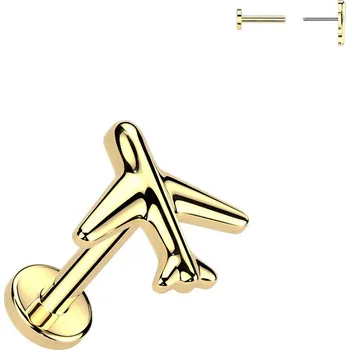 Náušnice Steel Edge Titanová náušnice letadlo SEITEL437 Barva: Zlatá