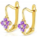 ZLATÉ NÁUŠNICE 585 KVĚTINKY FIALOVÉ SE ZIRKONY PRO DÍVKU