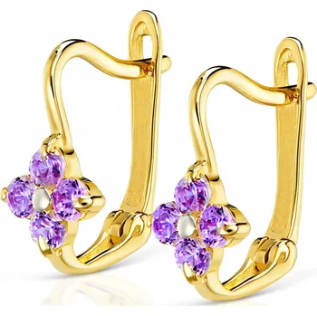 Náušnice ZLATÉ NÁUŠNICE 585 KVĚTINKY FIALOVÉ SE ZIRKONY PRO DÍVKU