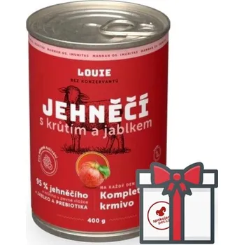 Krmivo pro psa Louie konzerva jehněčí s krůtím a jablky SET 4x 400 g + Louie vývar 400 g ZDARMA