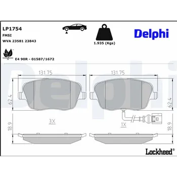 Brzdová destička Sada brzdových destiček, kotoučová brzda DELPHI LP1754