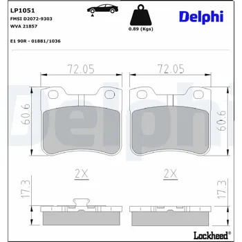 Brzdová destička Sada brzdových destiček, kotoučová brzda DELPHI LP1051
