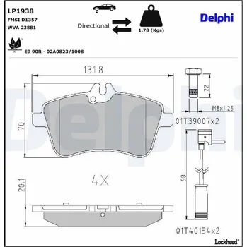 Brzdová destička Sada brzdových destiček, kotoučová brzda DELPHI LP1938