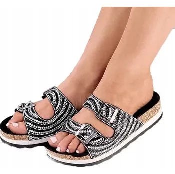 Dámské pantofle DÁMSKÉ NAZOUVÁKY S CIRKONY ČERNÉ LALUDA 37