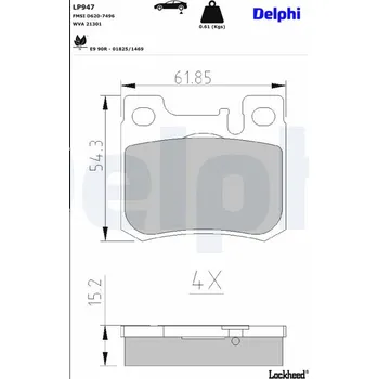 Brzdová destička Sada brzdových destiček, kotoučová brzda DELPHI LP947